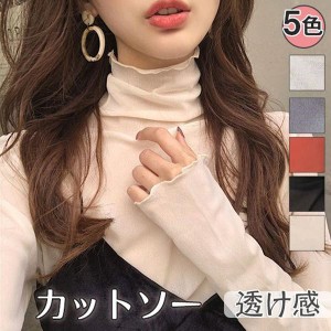 【2点ご購入で15％OFF】カットソー トップス レディース コーデ 長袖 シースルー ハイネック メロウ 重ね着 インナー 透け感 レイヤード 