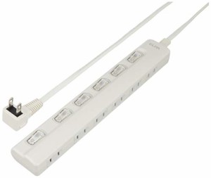 エルパELPA スイッチ付タップ コンセント 延長コード LED 横差し 6個口 1ｍ WLS-LY61EBW