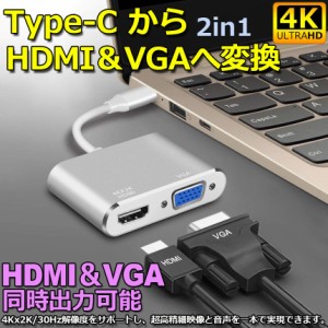 USB Type C to HDMI VGA アダプター 2in1 HDMI VGA同時出力 高速転送 USB-C Thunderbolt 3対応 Type-C to HDMI 4Kx2K/30Hz+ VGAアダプタ