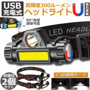 ヘッドライト 2点セット 充電式 LEDヘッドライト LED ヘッドランプ COB作業灯 磁気付き USB充電式 軽量 防水 照射角度90°調節 夜釣り 停