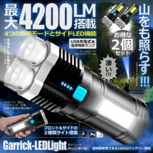  懐中電灯  2点セット 作業灯 LED 充電式 強力 高輝度 防災 地震 高輝度 4200ルーメン ハンディライト COBライト 電力表示 大容量電池 IP