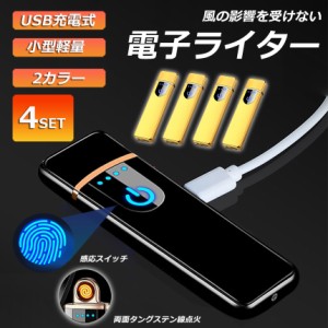 電子ライター 4点セット usb ライター 電子ターボライター 小型 充電式ガス オイル不要 防風 軽量 薄型  キャンプ バーベキュー 登山 プ