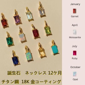 チタン鋼 ネックレス 18K 金コーティング 誕生石12ケ月ネックレス ハンドメイド  リング幸運石 birthstone 鎖骨チェーン　長方形ジルコン