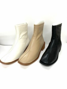 《サイズ交換無料 送料無料》ソックスブーツ スクエアートゥ  ストレッチBOOTS 太ヒールバックファスナー  02-8105韓国ファッション