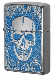 Zippo ジッポライター 200 Flat Bottom Metal Paint Plate 2MPP-Skull BL メール便可