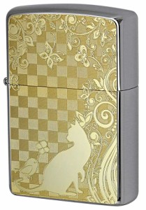 Zippo ジッポライター 200 Flat Bottom Metal Paint Plate GP 2MP-ネコと小鳥 メール便可