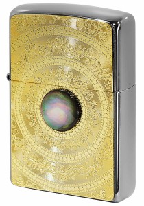 Zippo ジッポライター Mother of Pearl 200 Flat Bottom Metal Paint Plate 黒蝶貝 ゴールドプレート 2MP-MoP BK GP メール便可