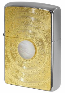 Zippo ジッポライター Mother of Pearl 200 Flat Bottom Metal Paint Plate 白蝶貝 ゴールドプレート 2MP-MoP WH GP メール便可