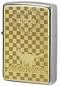 Zippo ジッポライター 200 Metal Gold Plate 真鍮板メタル ゴールドプレート 2MP-ネコと音符 GP メール便可