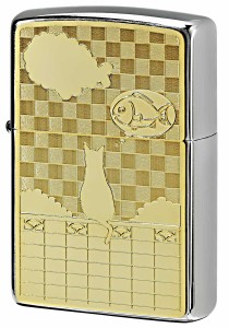 Zippo ジッポライター 200 Metal Gold Plate 真鍮板メタル ゴールドプレート 2MP-ネコと雲 GP メール便可