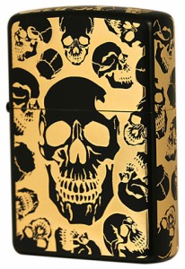 Zippo ジッポライター スカル 骸骨 モッシュ スカル 5面加工 ブラックマット 金サシ MOSH SKULL 2BKG-5SKL プレゼント 贈り物 男性 かっ