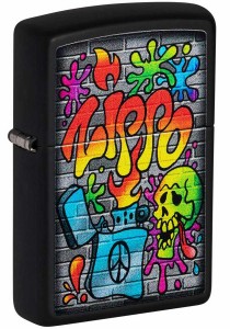 Zippo ジッポライター スプレーアート 壁画 スカル ドクロ 骸骨 Street Art ブラックマット 49605 プレゼント 贈り物 男性 かっこいい US