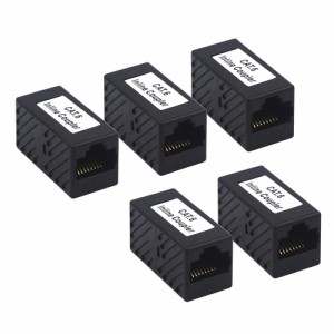 VCE LANケーブル 延長コネクタ RJ45中継アダプタ Cat6 Cat5e Cat5対応 UTP用 5個セット 黒