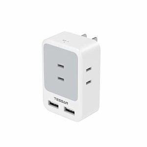 USB コンセントタップ TESSAN 電源タップ 雷ガード付 3個AC口 2つUSBポート タコ足配線 コンセント 分岐 充電タップ マルチタ