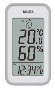 タニタ 温湿度計 大画面 一目で室内環境がわかる 時計 カレンダー アラーム 温度 湿度 デジタル 壁掛け 卓上 マグネット グレー TT-55