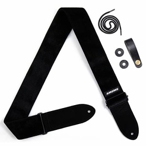 [Amumu] Guitar Strap Black Flocking for Bass Electric & Acoustic Guitar