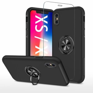 スマホケース iPhone xs x ケース + アイフォン 10 ?化 ガラス フィルム リング スタンド 付き 耐衝撃 iPhonexs ア