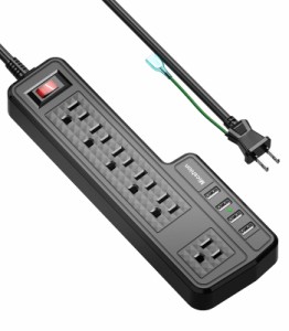 Micshion USB電源タップ コンセント 個別スイッチ 6AC充電口（110-240V）＋4USBポート（3.4A/5V）壁取付用固定フッ