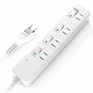 SAYBOUR 電源タップ 雷ガード 個別スイッチ 節電タップ おしゃれ省エネ ACコンセント 4個口LED PSE認証済 延長コード (2m