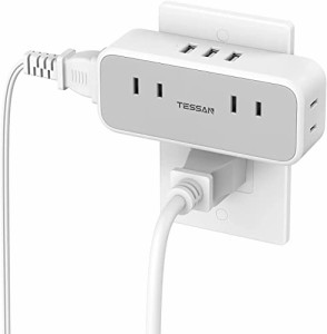 USB コンセント タップ 電源タップ TESSAN 4個AC口 3個USBポート USBタップ oaタップ 充電タップ 直挿しマルチタップ 蛸