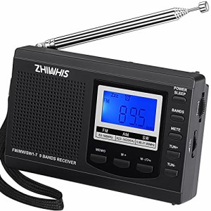 ZHIWHIS ラジオ 小型ポータブル FM/AM/SW ワイドfm対応 クロック防災ラジオ 電池式 タイマー/目覚まし時計/デジタル時計/キー