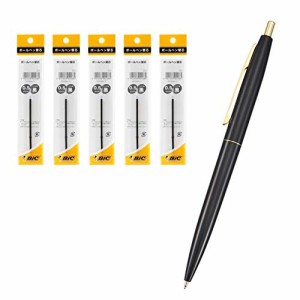 Bicジャパン ビック(Bic) ボールペン ゴールド 0.5 油性 黒 なめらか 黒軸 替芯 5本セット CLG05-BLKRF5