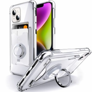 SHIELDS UP iPhone 14 用 ケース カード収納 背面ポケット リング付き スタンド機能 耐衝撃 透明 TPU スマホケース 6