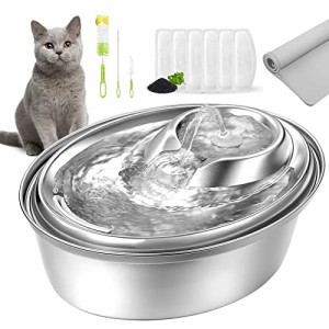 ORSDA 猫自動給水器 ステンレス製 2L 清潔感 洗いやすい 猫みずのみ自動 蛇口式湧水式流れる水 静音 6枚フィルター/食事マット/清掃ブ