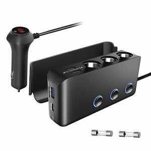 Elekeed シガーソケット 3連 Quick Charge 3.0 ＆ PD65W 搭載 急速充電 増設 カーチャージャー 4ポート付き U