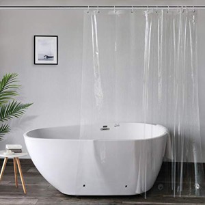 AooHome シャワーカーテン 透明 ビニールカーテン バスカーテン ユニットバス 浴室 間仕切り クリア 軽量 フック付き 180x220c