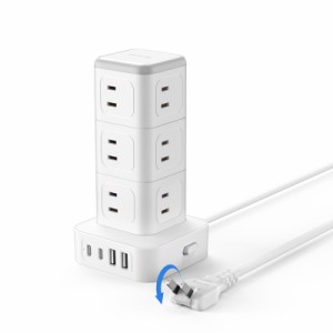 NTONPOWER 電源タップ タワー 2m 延長コード 12個AC口 コンセント 2USB-Aと2USB-Cポート付 180°スイングプラグ