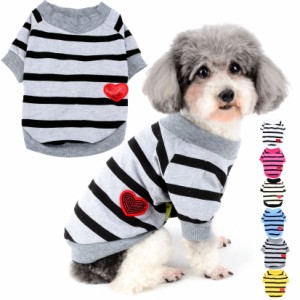 ZUNEA 犬服 Tシャツ 春 夏 小型犬 ボーダー柄 タンクトップ 綿製 おしゃれ かわいい スパンコール ハート柄 シャツ 可愛い 柔らかい