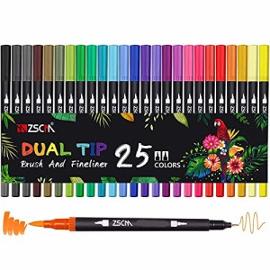 M ZSCM 25色 カラーペンセットマーカー 水性 カラーペン セト アートマーカーペン 水彩毛筆 鮮やか 水性ペン手帳 絵手紙 色塗り大人の