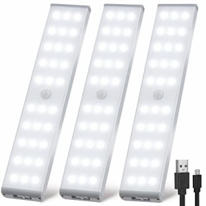 LED バーライト USB キッチン センサーライト 室内 3ピース 20CM 高輝度 冷たい白色光 Adoric 直管形 ライトバー テープ
