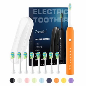 7am2m 電動歯ブラシ ソニック 電動はぶらし 超音波振動歯ブラシ 携帯ケースと替えブラシ８本付き ５モード 電動歯ブラシ磨き 2分間オート