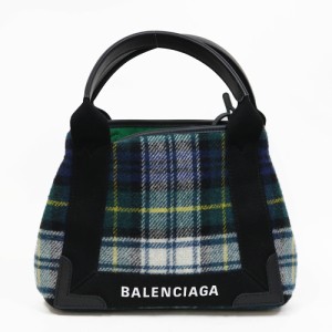 【限界値下げ祭】 バレンシアガ BALENCIAGA チェック柄 スモール ネイビーカバ ハンドバッグ グリーン レディース 中古