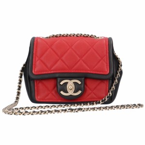 シャネル CHANEL チェーン ミニマトラッセ ショルダーバッグ ラムスキン レッド レディース 中古