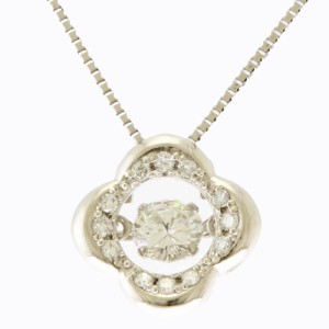 ネックレス 花 フラワー クローバー リメイク 揺れるダイヤ Pt850プラチナ ダイヤモンド 0.30ct ダイヤモンド 0.10ct レディース 中古