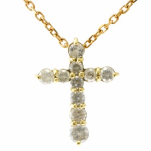 ネックレス 十字架 クロス 18金 K18イエローゴールド ダイヤモンド 0.50ct レディース 中古