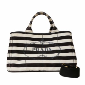 【限界値下げ祭25-OF】 プラダ カナパトート トートバッグ プラダ キャンバス ブラウン レディース PRADA 中古2WAY ボーダー