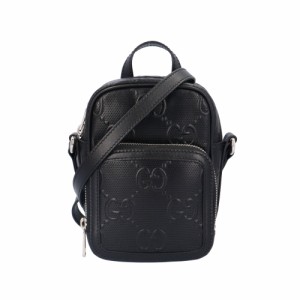 グッチ GGエンボス ショルダーバッグ レザー 658553 0416 ブラック メンズ GUCCI  中古  R&Kリサイクルキング