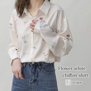 シャツ レディース 花柄ホワイトシフォンシャツ 麻 カットソー トップス ブラウス 襟付き Tシャツ ポロシャツ おしゃれ ロゴ スポーツ 春