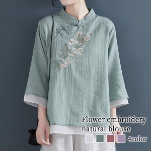 ブラウス レディース 花刺繍ナチュラルブラウス 事務服 フリル 高品質 Tシャツ 春 スーツ ボウタイ ワンピース 人気 ノーアイロン 秋 き