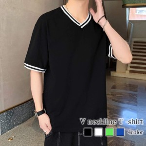 Tシャツ メンズ VネックラインTシャツ ブラック おすすめ 半袖 シャツ ブランド オシャレ 涼しい 夏 カジュアル ティーシャツ 肌着 おし