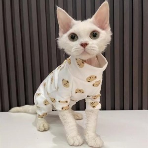 「送料無料」猫服 猫ウェア ペット服 ネコ 純綿アニメ熊柄インナー スフィンクス デボンレックス クマ模様 猫綿服 猫パジャマ 柔らかい 