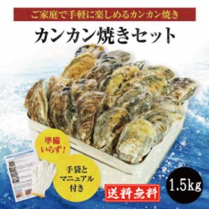 かき カキ 牡蠣 カンカン焼き 1.5kg 約30〜45個入り かんかん焼き 兵庫県産 冷凍 食べ方説明書 軍手付き コンロでお手軽 バーベキュー BB