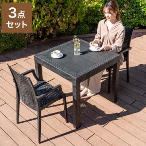 ラタン調 ガーデン 3点セット ピクシス 肘付き ガーデンチェア2脚 ガーデンテーブル 幅80cm 正方形 セット 屋外 アウトドアチェア ベラン