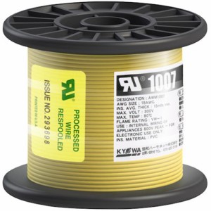 KYОWA UL耐熱ビニル絶縁電線 UL1007 AWG18 50M 黄 UL1007AWG1850MYL 電子機器 電設配線部品 電線(代引不可)