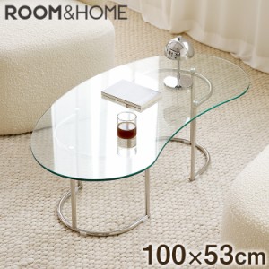 【roomnhome×リコメン堂】ガラステーブル 幅100cm センターテーブル ビーンズ型 韓国インテリア ローテーブル リビングテーブル ミッド