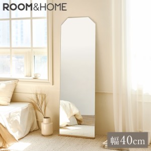 roomhome×リコメン堂 ミラーポントワイド  全身鏡   高さ150cm×40cm 姿見 鏡 天然オーク材 ６角 スタンドミラー アンティークミラー 全